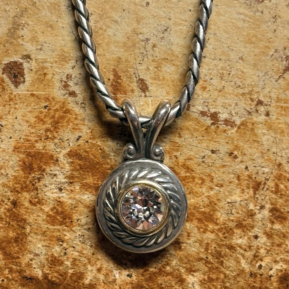 Brighton Heiress Crystal Necklace Silver and Gold with Circular Crystal Pendant
